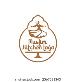 Modern outline drawing of a Muslim girl dancing on a cake. Turkish girl logo, dervish dance. Bakery or Muslim kitchen logo.