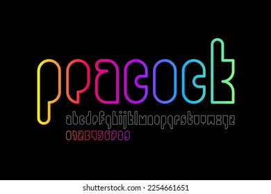 Modern outline font design, lowercase alphabet letters and numbers vector illustration