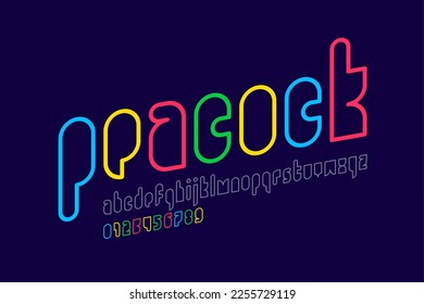 Modern outline font design, lowercase alphabet letters and numbers vector illustration