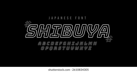Modern Outline Font. Neonline Lettering. Japanese style font. Uppercase alphabet come with editable vector. Perfect for poster, social media, etc. 