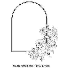 Modern outline frame with floral decoration.  Vector illustration.