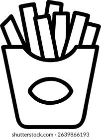 Modern Outline French Fries in Paper Box Food Icon Illustration
