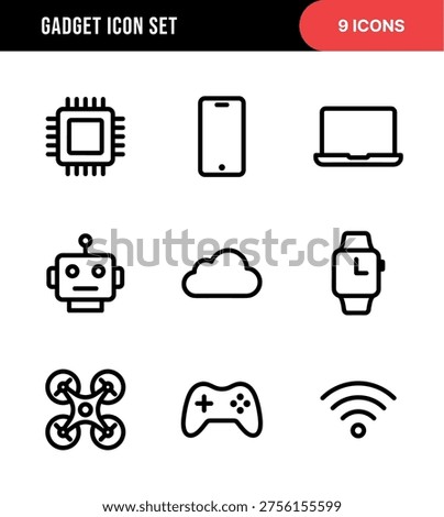 Modern Outline Gadget Device Technology Simple Line Icon Set