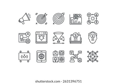 Modern Outline Icons Depicting Digital Marketing Strategies