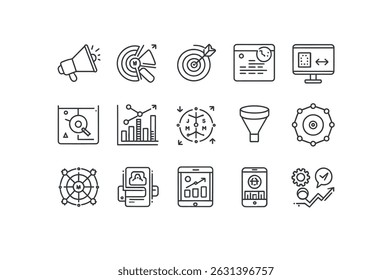 Modern Outline Icons Depicting Digital Marketing Strategies