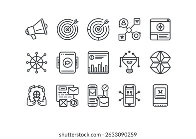 Modern Outline Icons Depicting Digital Marketing Strategies
