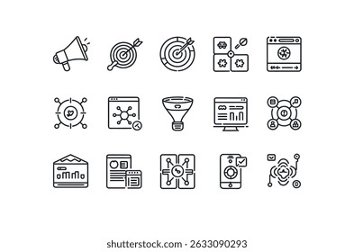 Modern Outline Icons Depicting Digital Marketing Strategies