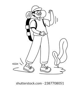 Modern outline illustration of tourist 
