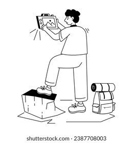 Modern outline illustration of travel photography 