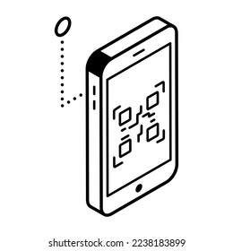 Modern outline isometric icon of mobile barcode 
