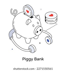 Modern outline isometric icon of piggy bank 