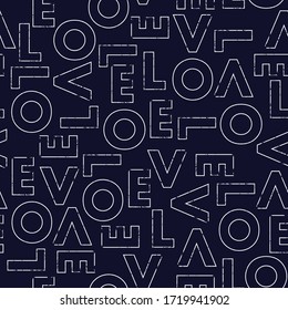 Modern outline lettering of " LOVE" typo design seamless pattern vector EPS10 , Design for fashion,fabric,web,wallpaper,wrapping,cover and all prints on navy blue background color