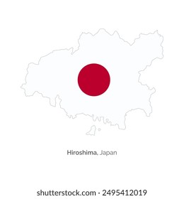 Mapa de la ciudad de Hiroshima, Japón. Vector, ilustración. Bandera de Japón. Diseño minimalista.