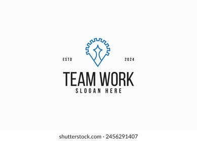 Plantilla de diseño de Vector de logo de trabajo en equipo de punto de contorno moderno. ubicación creativa, equipo, pin y spot idea de Vector de diseño de logotipo icónico con estilos elegantes, simples y únicos