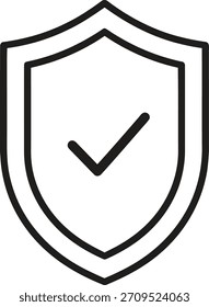 A modern outline security shield icon with a checkmark, isolated on white background, ideal for digital protection concepts.
