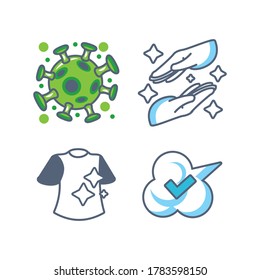 Modern outline set of disinfection elements 