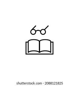 Modern outline signs suitable for internet pages, applications, stores etc. Editable strokes. Line icon of glass over book as symbol of reading and education 
