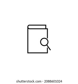 Modern outline signs suitable for internet pages, applications, stores etc. Editable strokes. Line icon of magnifying glass next to book with blank cover 
