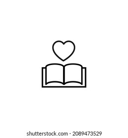 Modern outline signs suitable for internet pages, applications, stores etc. Editable strokes. Line icon of heart over book as symbol of romance novel or love story 
