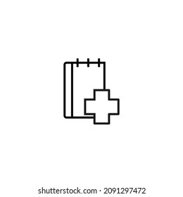 Modern outline signs suitable for internet pages, applications, stores etc. Editable strokes. Line icon of cross next to book as symbol of medicine encyclopedia
