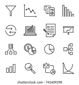 Modern outline style analysis icons collection. Premium quality symbols and sign web logo collection. Pack modern infographic logo and pictogram. Simple chart pictograms on a white background.