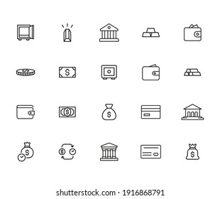 Modern outline style banking icons collection. Premium quality symbols and sign web logo collection. Pack modern infographic logo and pictogram. Simple money pictograms on a white background.