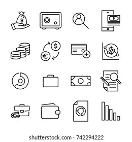 Modern outline style banking icons collection. Premium quality symbols and sign web logo collection. Pack modern infographic logo and pictogram. Simple money pictograms on a white background.