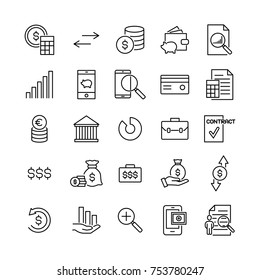 Modern outline style banking icons collection. Premium quality symbols and sign web logo collection. Pack modern infographic logo and pictogram. Simple money pictograms on a white background.