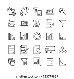 Modern outline style big data icons collection. Premium quality symbols and sign web logo collection. Pack modern infographic logo and pictogram. Simple analysis pictograms.