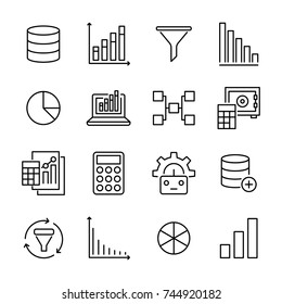 Modern outline style data analytics icons collection. Premium quality symbols and sign web logo collection. Pack modern infographic logo and pictogram. Simple analysis pictograms on a white background
