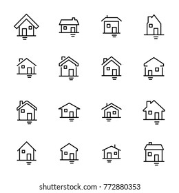 Modern outline style home icons collection. Premium quality symbols and sign web logo collection. Pack modern infographic logo and pictogram. Simple house pictograms on a white background.