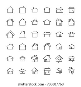 Modern Outline Style Home Icons Collection. Premium Quality Symbols And Sign Web Logo Collection. Pack Modern Infographic Logo And Pictogram. Simple House Pictograms On A White Background.