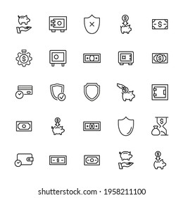 Modern outline style insurance icons collection. Premium quality symbols and sign web logo collection. Pack modern infographic logo and pictogram. Simple insurance pictograms on a white background.