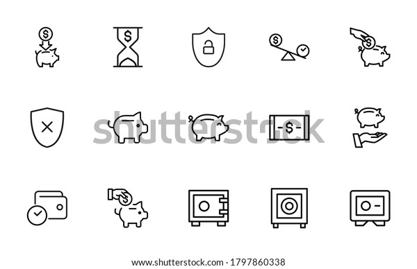 Modern outline style insurance icons\
collection. Premium quality symbols and sign web logo collection.\
Pack modern infographic logo and pictogram. Simple insurance\
pictograms on a white\
background.