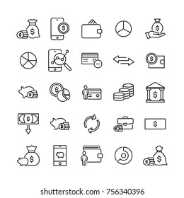 Modern outline style money icons collection. Premium quality symbols and sign web logo collection. Pack modern infographic logo and pictogram. Simple finance pictograms.