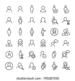 Modern outline style person icons collection. Premium quality symbols and sign web logo collection. Pack modern infographic logo and pictogram. Simple people pictograms on a white background.