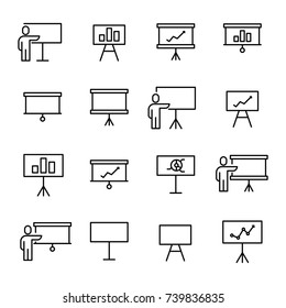 Modern outline style presentation icons collection. Premium quality symbols and sign web logo collection. Pack modern infographic logo and pictogram. Simple board pictograms on a white background.