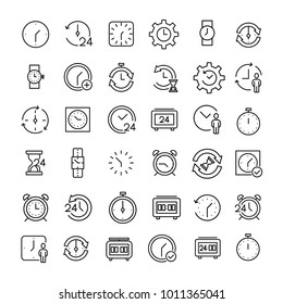 Modern outline style time icons collection. Premium quality symbols and sign web logo collection. Pack modern infographic logo and pictogram. Simple clock pictograms on a white background