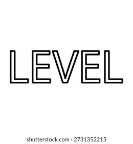 Modern Outline Typography Level Word Vetor Illustration - Design de Texto Linear Minimalista para Conceitos de Jogos, Progresso de Negócios e Realização