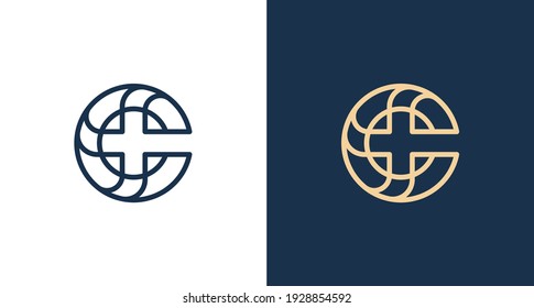 letra C con logotipo cruzado, letra circular inusual C patrón vectorial inicial