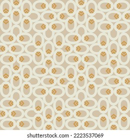 Modern oval geometric shape seamless pattern in retro style. Vintage 70s vibes repeatable motif for fabric, background, surface design, textile