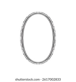A modern oval sketched border with rustic line and dashes. Hand drawn in black.