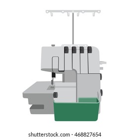 Modern overlock machine on white background. Machine for home self made clothes. Sew hobby. Flat isolated vector illustration