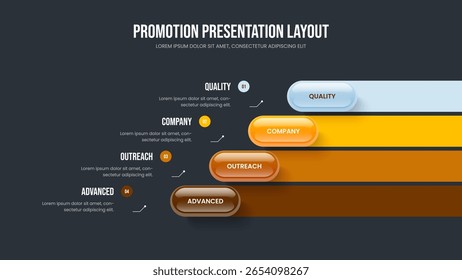 Diseño de presentación de infografía de cuatro opciones. Ilustración vectorial de diseño de marco de Plan de mercado. Profesional Cartera 4 Elemento Diagrama Diapositiva Plantilla.