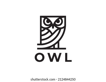 Modern owl logo. Bird line icon. Wisdom and knowledge animal symbol. Animal Brand identity design element. Vector illustration.