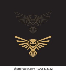 Modern owl logo concept with two style, outline and flat design