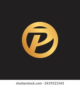 Modern P letter in circle shape luxury gold color monogram design vector eps