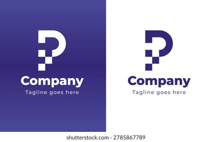 Modern P letter monogram logo template with abstract pixel question mark shape, suitable for technology, business, consulting, startup and creative brand identity design.