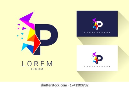 Modern P Letter Multimedia company logo. creative emblem Pixel design. initial brand template.