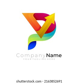 Modern P logo and arrow design vector, 3d style logos